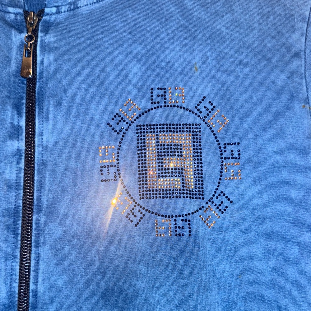 Blue Zip-Up Jacket with Rhinestone Design - Picture 2 of 11